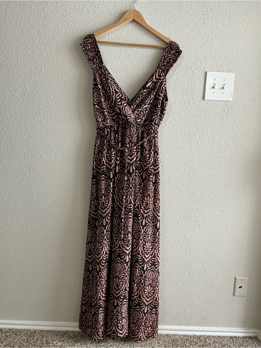 attention Pink and Black Printed V-Neck Maxi Dress